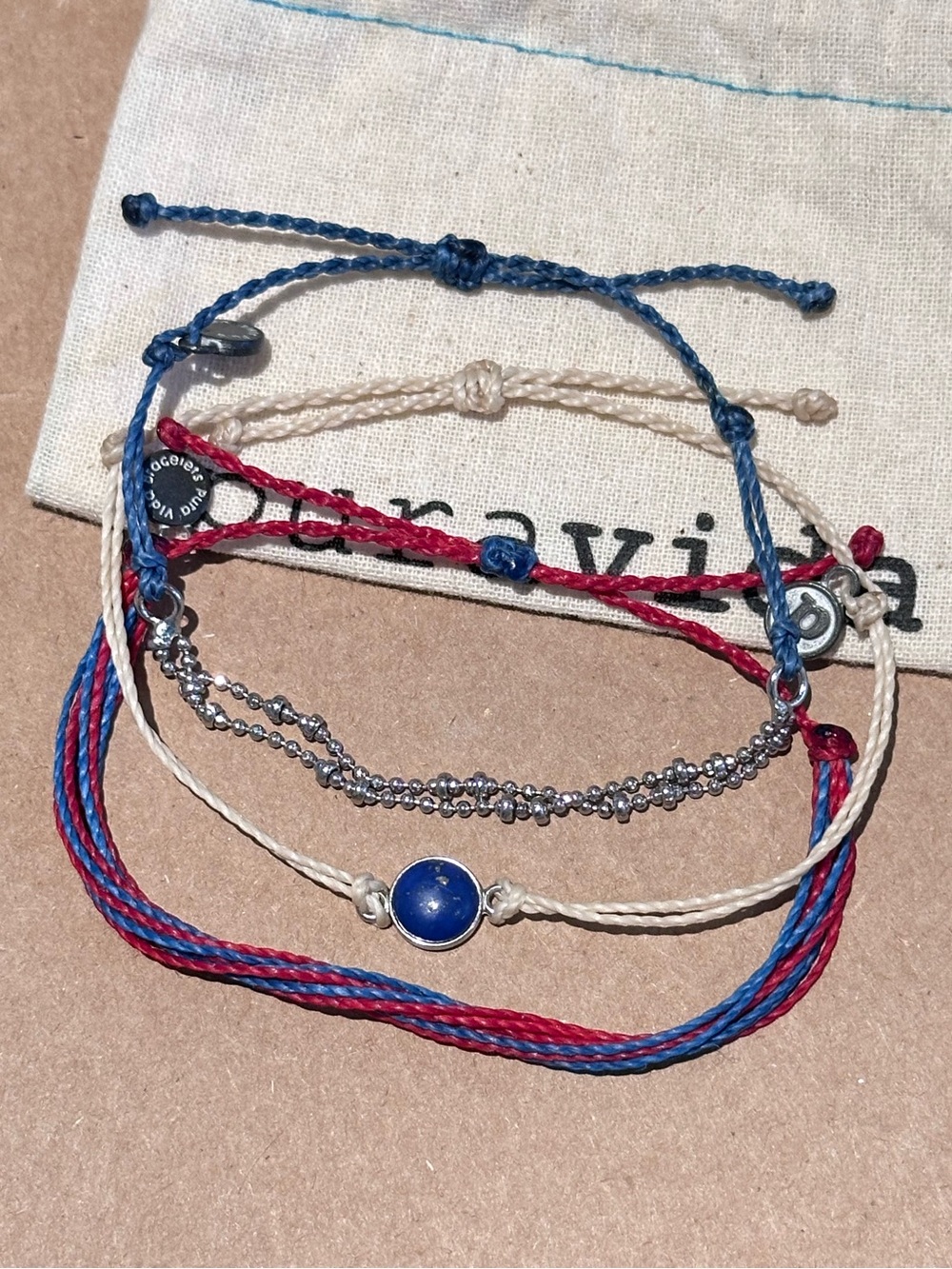 PURA VIDA 3 Piece USA Patriotic Red & Blue Stone Sea Glass Custom NEW🇺🇸